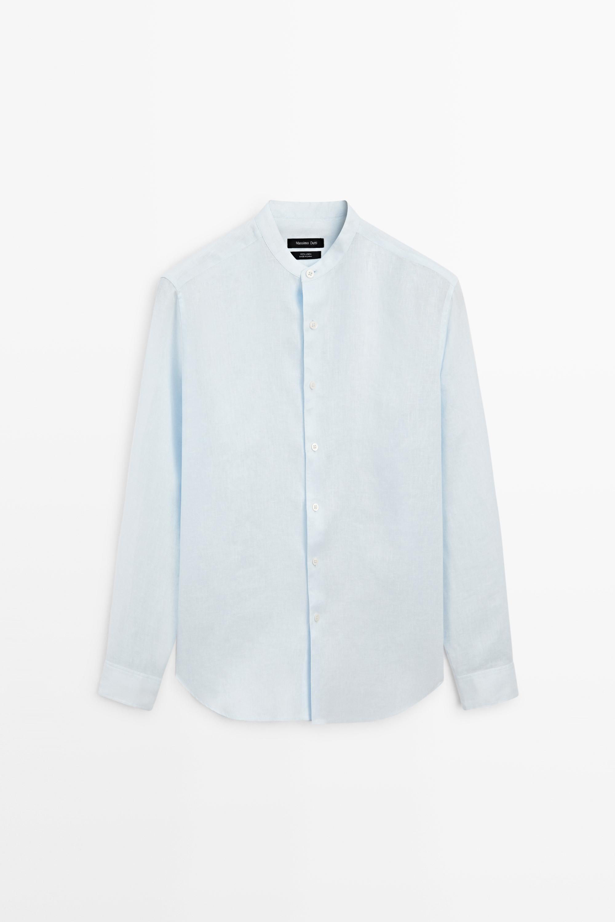 100% linen regular fit stand collar shirt